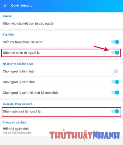 huong dan chan tin nhan va cuoc goi tu nguoi la tren zalo