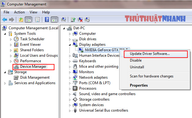 update driver trong computer management