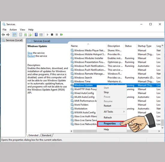 properties windows update