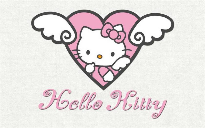Hình ảnh mèo Kitty và trái tim với đôi cánh thiên thần.