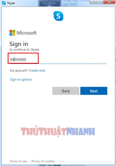 nhap so dien thoai dang ki tai khoan skype