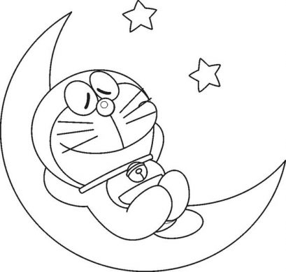 Tranh vẽ doremon đang ngủ trên mặt trăng