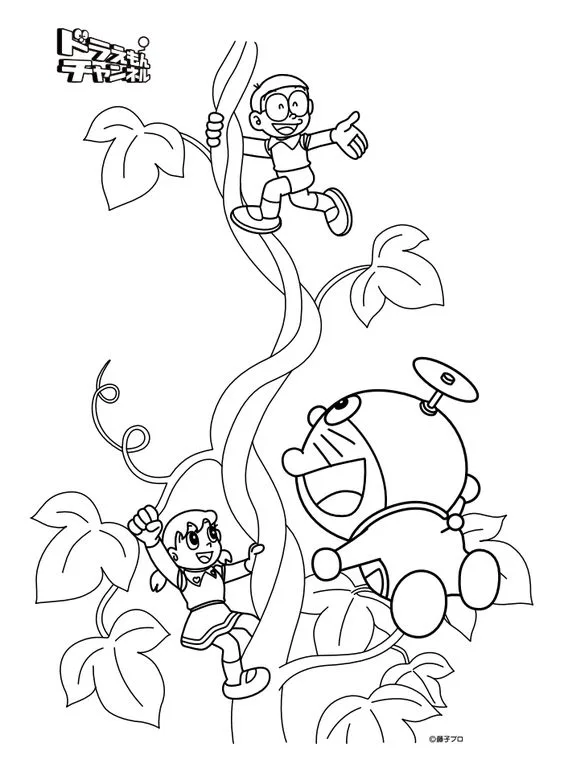 tranh doremon và các bạn leo lên cây thần