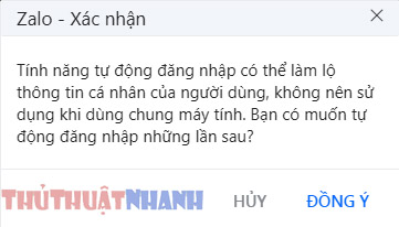 xac nhan tu dong dang nhap zalo