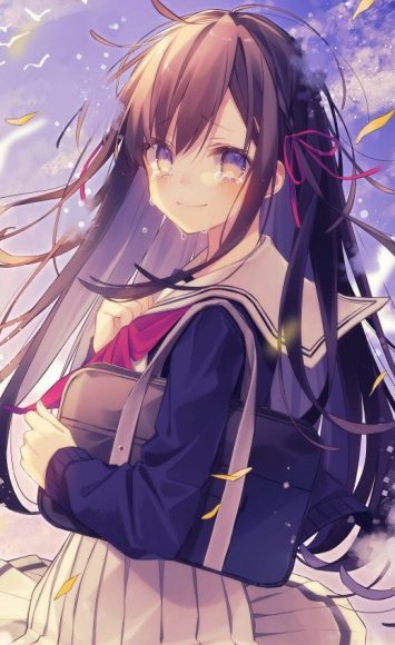 hinh anh anime girl khoc chay nuoc mat nhung van co mim cuoi