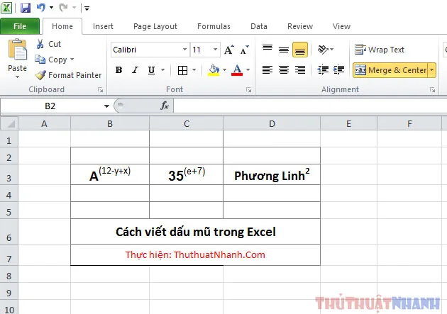 cach viet dau mu trong excel