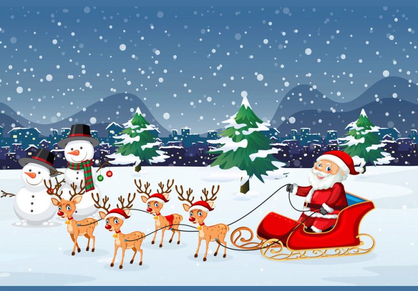 hinh anh ong gia Noel di xe truot tuyet va dan tuan loc