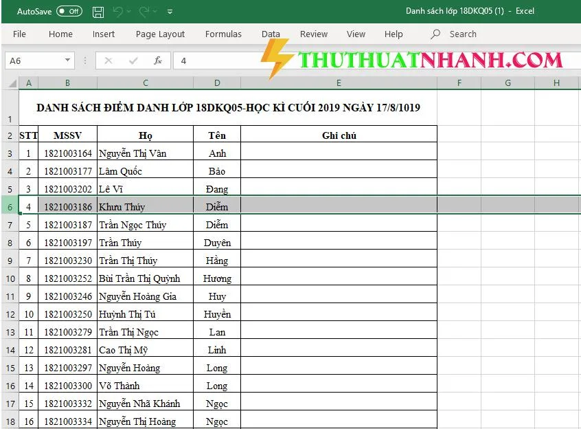 cach them dong trong excel