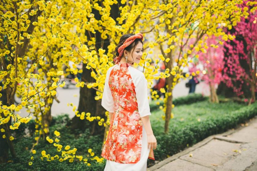 hình ảnh girl xinh bên hoa mai ngày tết