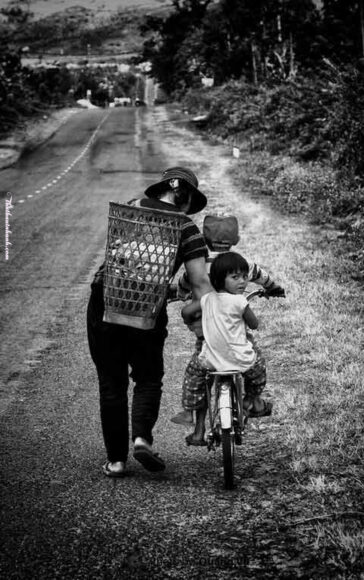 Hình ảnh mẹ vất vả và các con