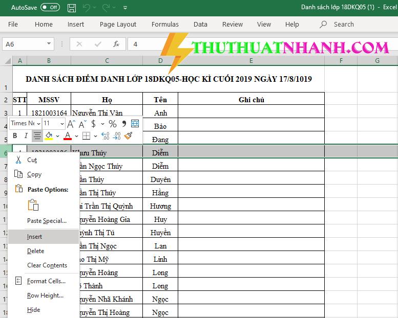 Cách Chèn Thêm Dòng, Cột Trong Excel