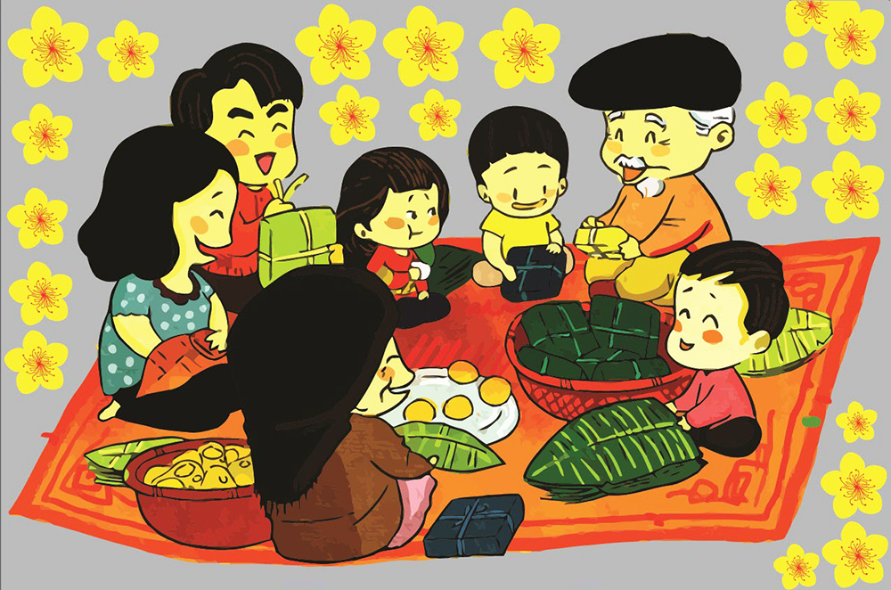 Vẽ tranh đề tài gia đình Gói bánh chưng tết  Vẽ ngày tết và mùa xuân   How to draw family  YouTube