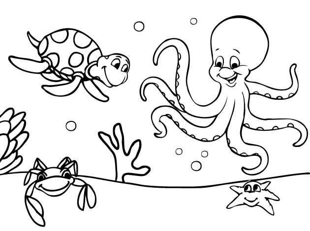 download tranh vẽ con mực bạch tuộc dưới đáy biển