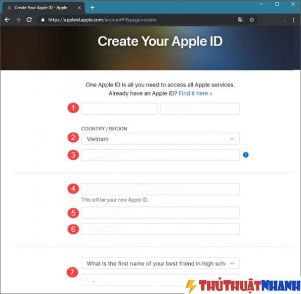 nhap thong tin de tao Apple ID