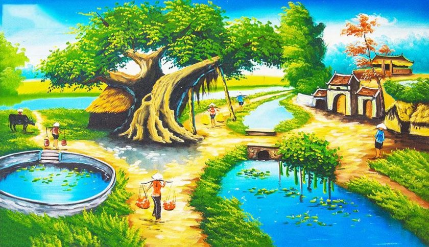 tranh phong canh ve bang son dau ve que huong viet nam