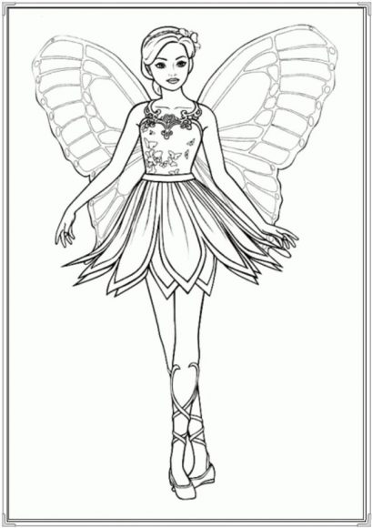 tranh tô màu búp bê barbie có cánh như một thiên thần