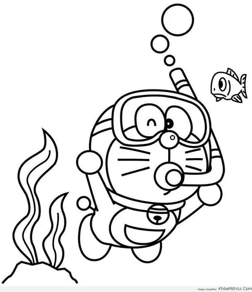 tranh tô màu doremon thám hiểm dưới đáy biển
