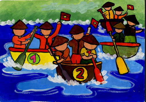 vẽ tranh lễ hội đua thuyền