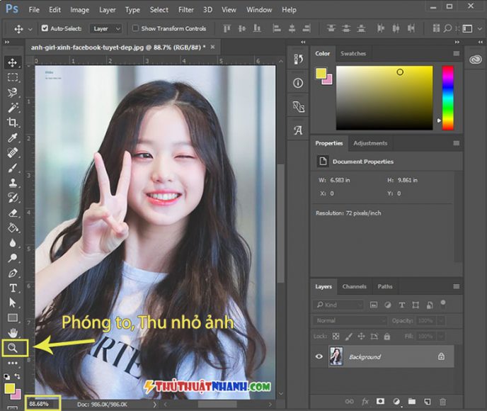 cach phong to thu nho anh trong photoshop
