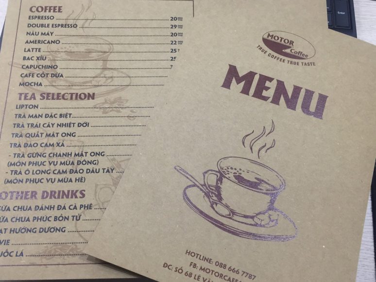 menu quan coffee dep don gian