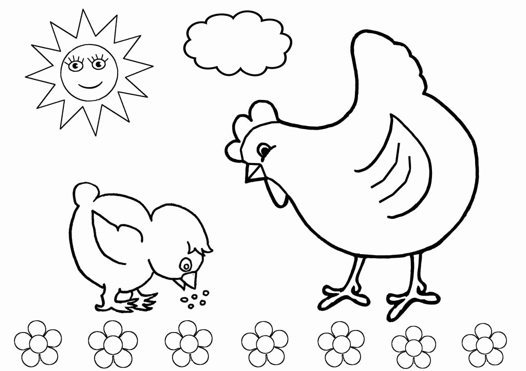 Mẹ in tranh tô màu con gà cho bé tập làm họa sĩ