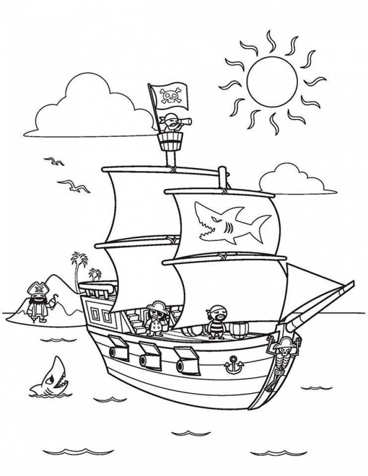 tranh vẽ tô màu thuyền cướp biển độc đáo cho bé