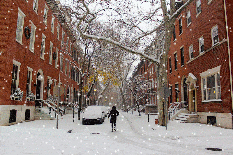 ảnh động tuyết rơi trên con phố