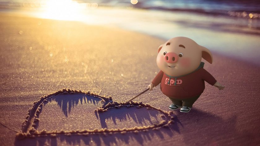 ảnh nền bé heo vẽ trái tim tình yêu dễ thương kute