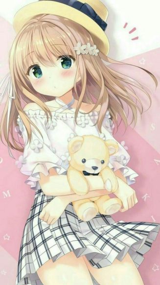 hình ảnh hoạt hình dễ thương cute anime nữ và gấu bông