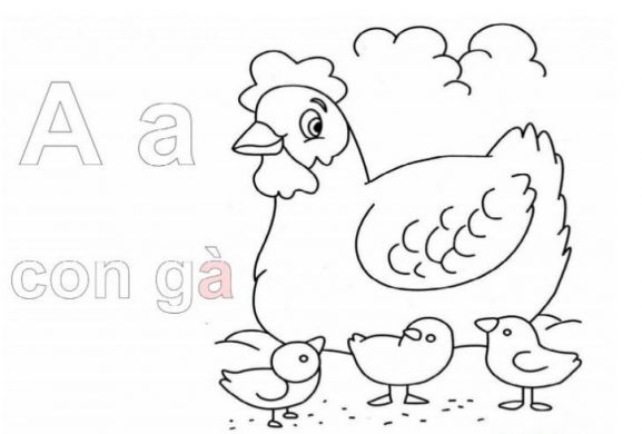 tranh tô màu con gà và chữ cái cho bé 4 tuổi