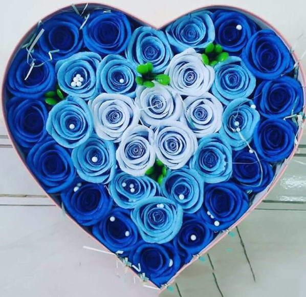 hoa hong xanh xep hinh trai tim