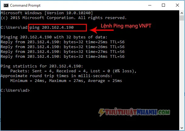 lenh kiem tra ping nha mang