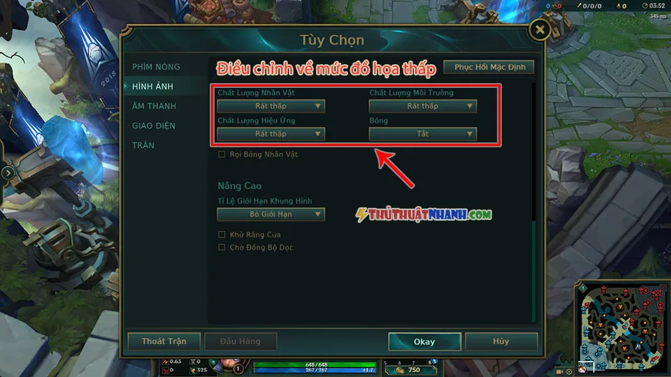 tang fps lol bang cach giam do hoa game