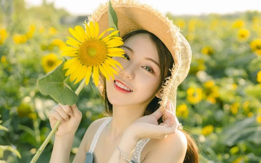 hình nền desktop hoa hướng dương và cô gái