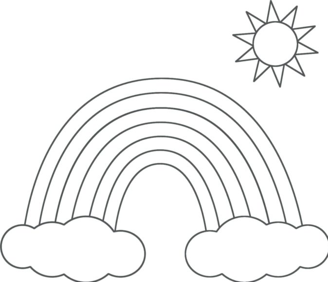 Tranh tô màu cầu vồng đẹp đám mây và ông mặt trời