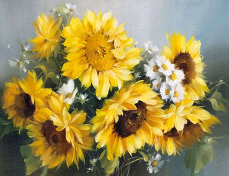 tranh vẽ 3D bó hoa hướng dương đẹp nhất