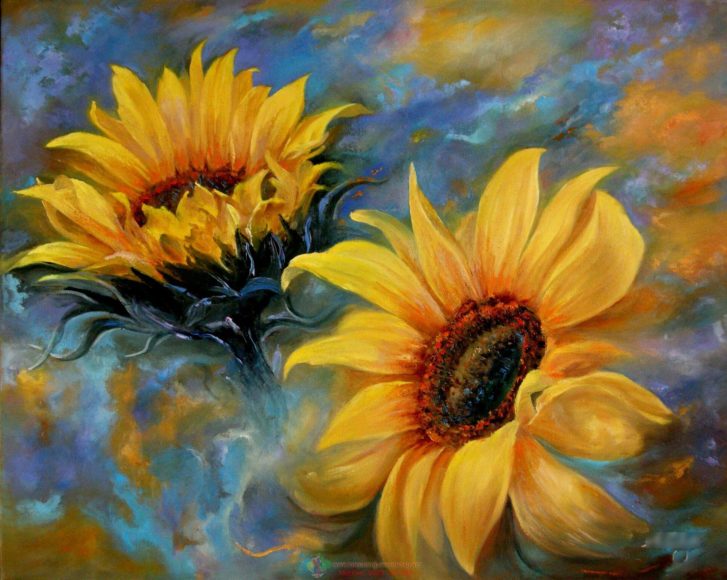 tranh vẽ sơn dầu hoa hướng dương nghệ thuật