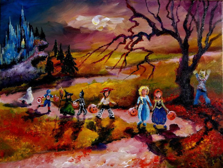 tranh vẽ sơn dầu lễ hội hóa trang Halloween