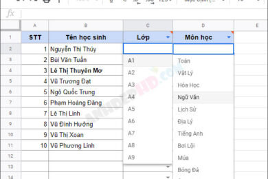 cách tạo danh sách xổ xuống drop-list trong google sheets