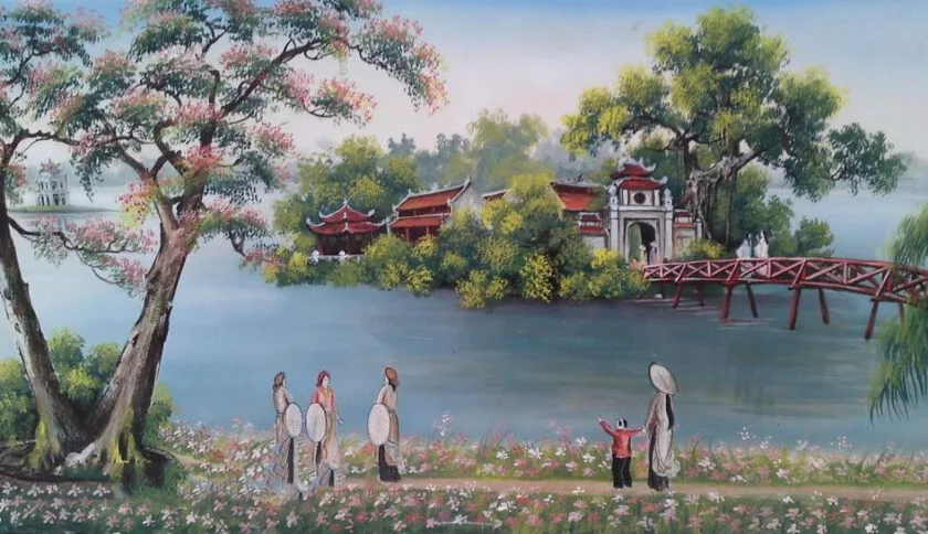 tranh vẽ cầu thê húc của Hồ Gươm
