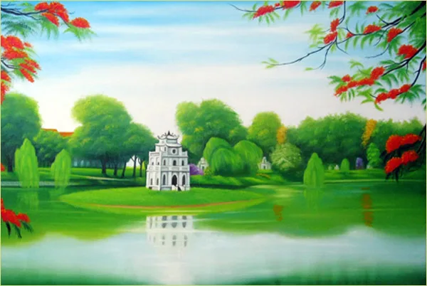 tranh vẽ hồ hoàn kiếm nên thơ