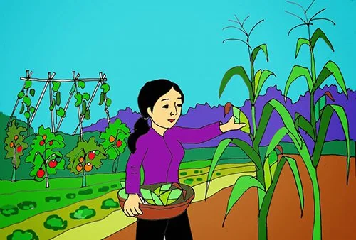 tranh vẽ mẹ đi bẻ ngô