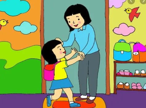 tranh vẽ mẹ đón bé khi đi học về