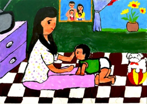 tranh vẽ mẹ và con lúc thơ bé