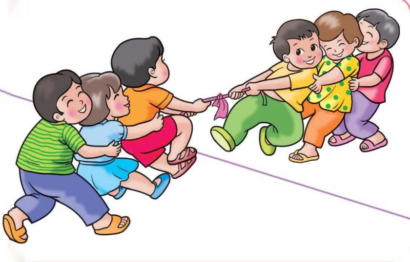 Tranh vẽ trò chơi dân gian kéo co