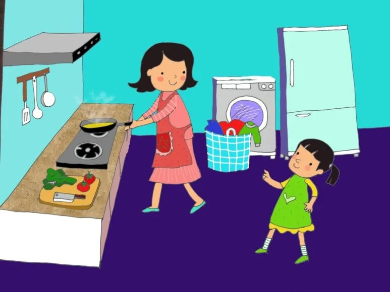 vẽ tranh mẹ của em đang nấu cơm