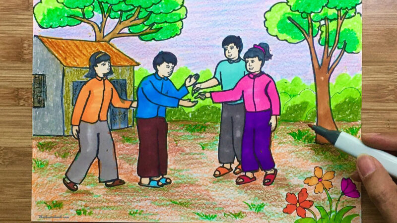 Vẽ tranh trò chơi dân gian đơn giản - chi chi chành chành