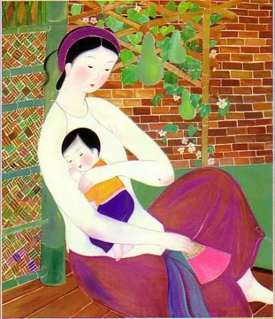 vẽ tranh về mẹ ôm con ngủ