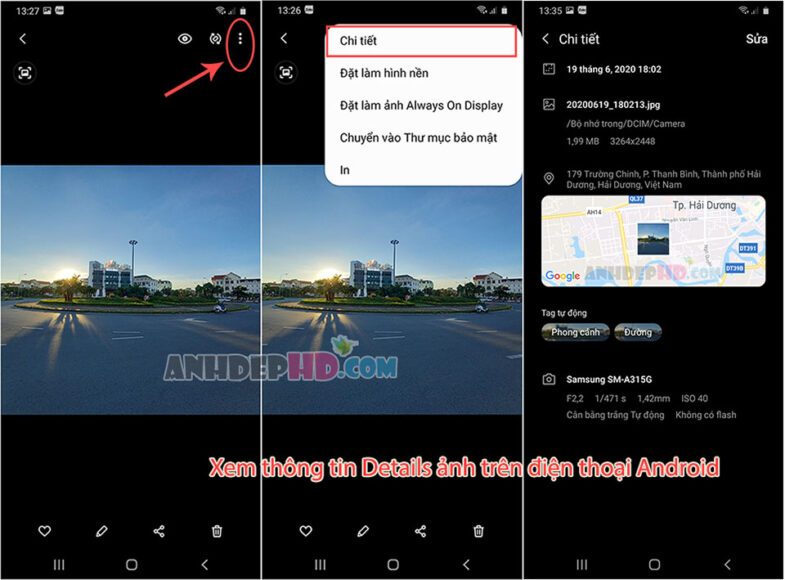xem thông tin chi tiết Details ảnh trên điện thoại Android