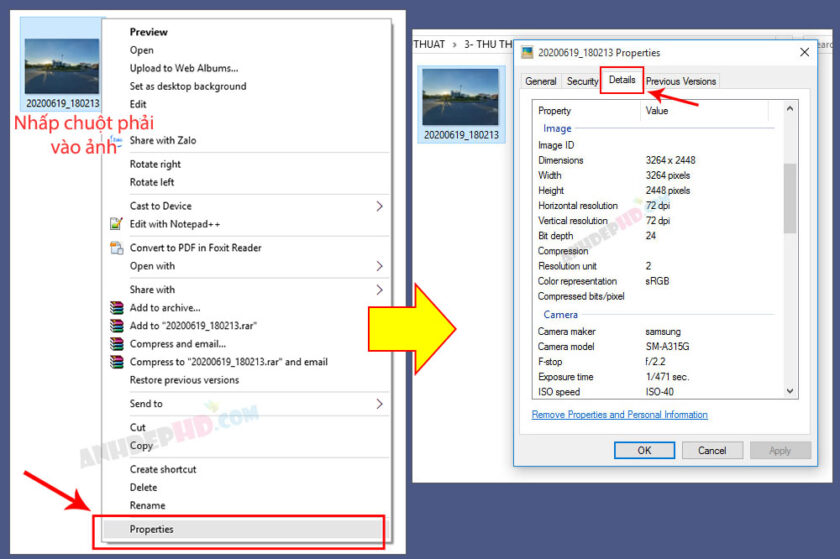 xem thông tin details hình ảnh trên windows